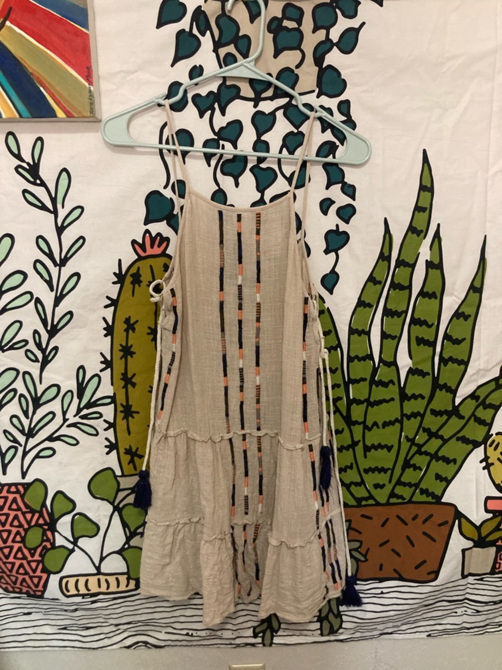 THML Beige Mini Dress with Navy and Peach Stripe Accents